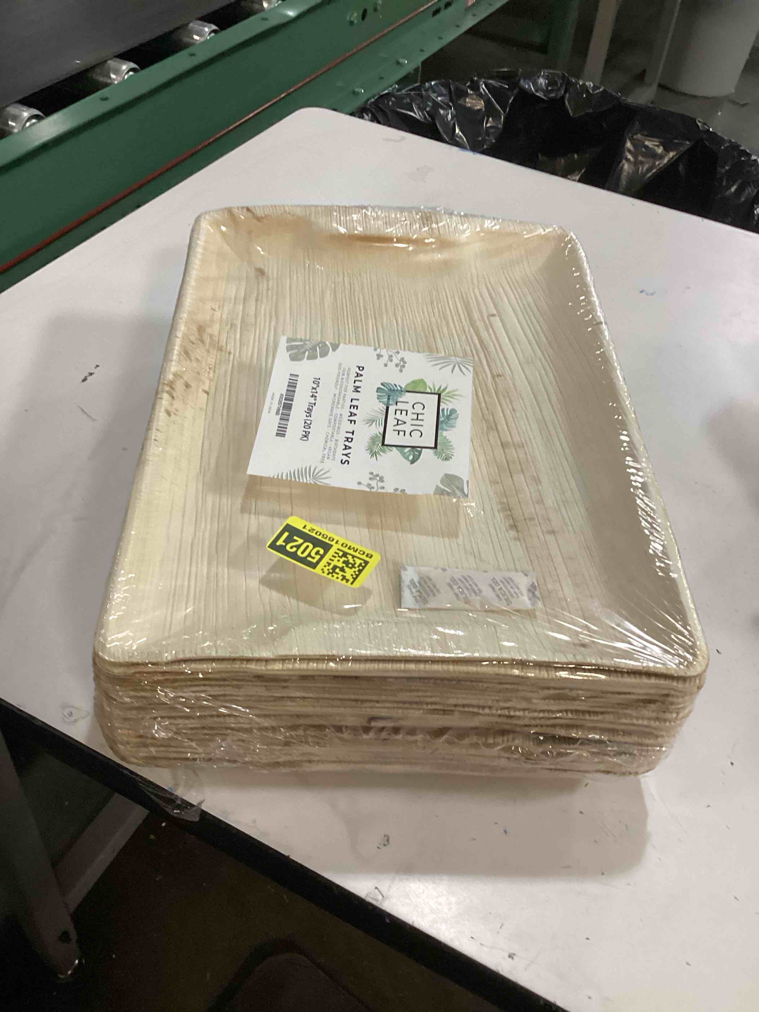 Condition photo showing New/Like New for charity leaf disposable palm leaf 14" x 10" trays (20 pieces) bamboo like serving platters, disposable boards, eco-friendly dinnerware for weddings, catering, events
