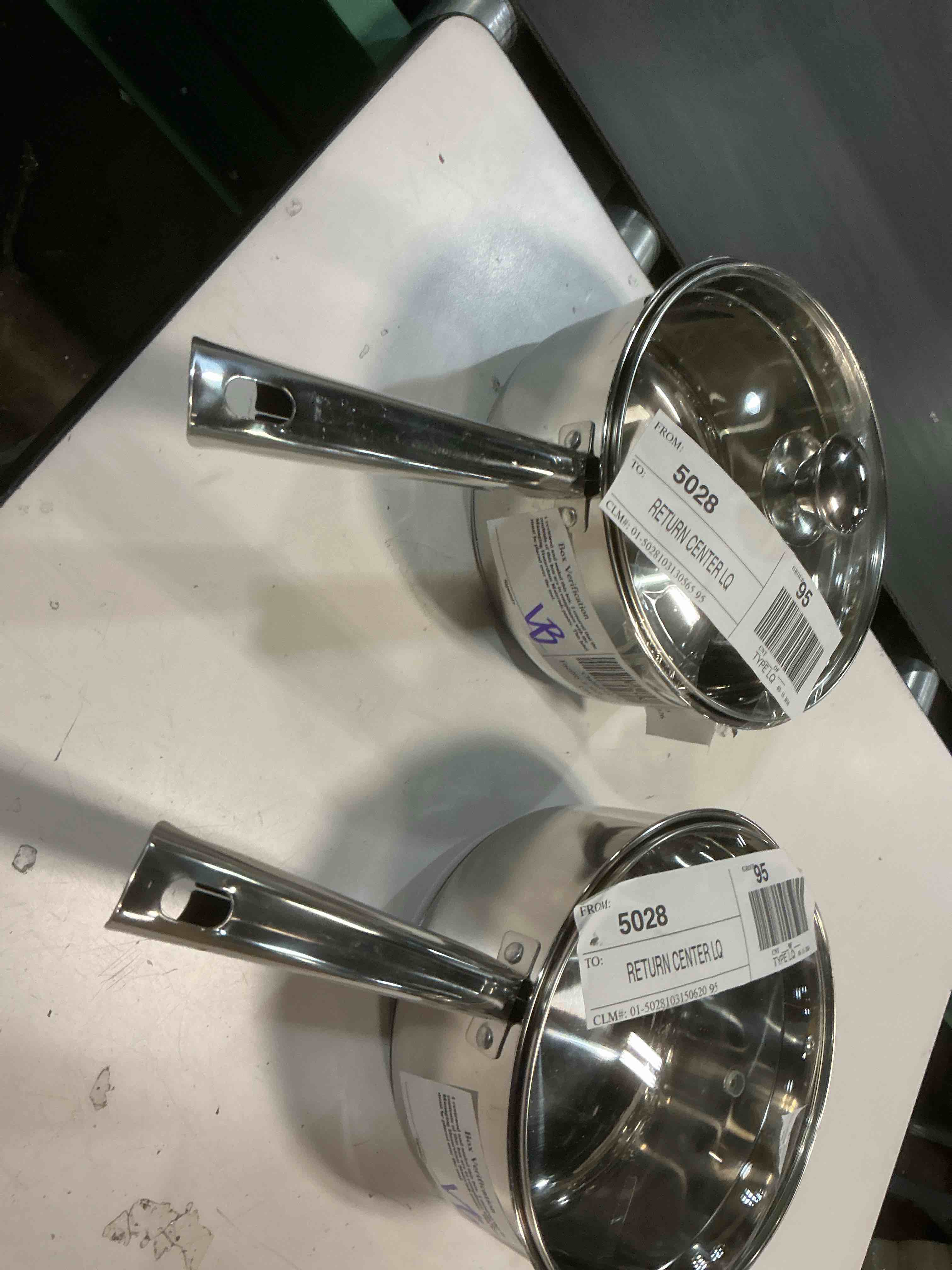Condition photo showing As Is for mainstays 3 qt induction compatible stainless steel saucepan with lid 2 pieces 
