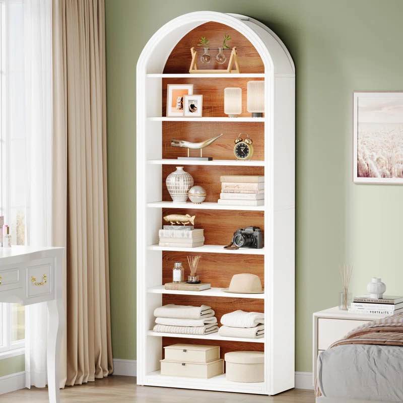 78.7" Tall White Arched Bookcase