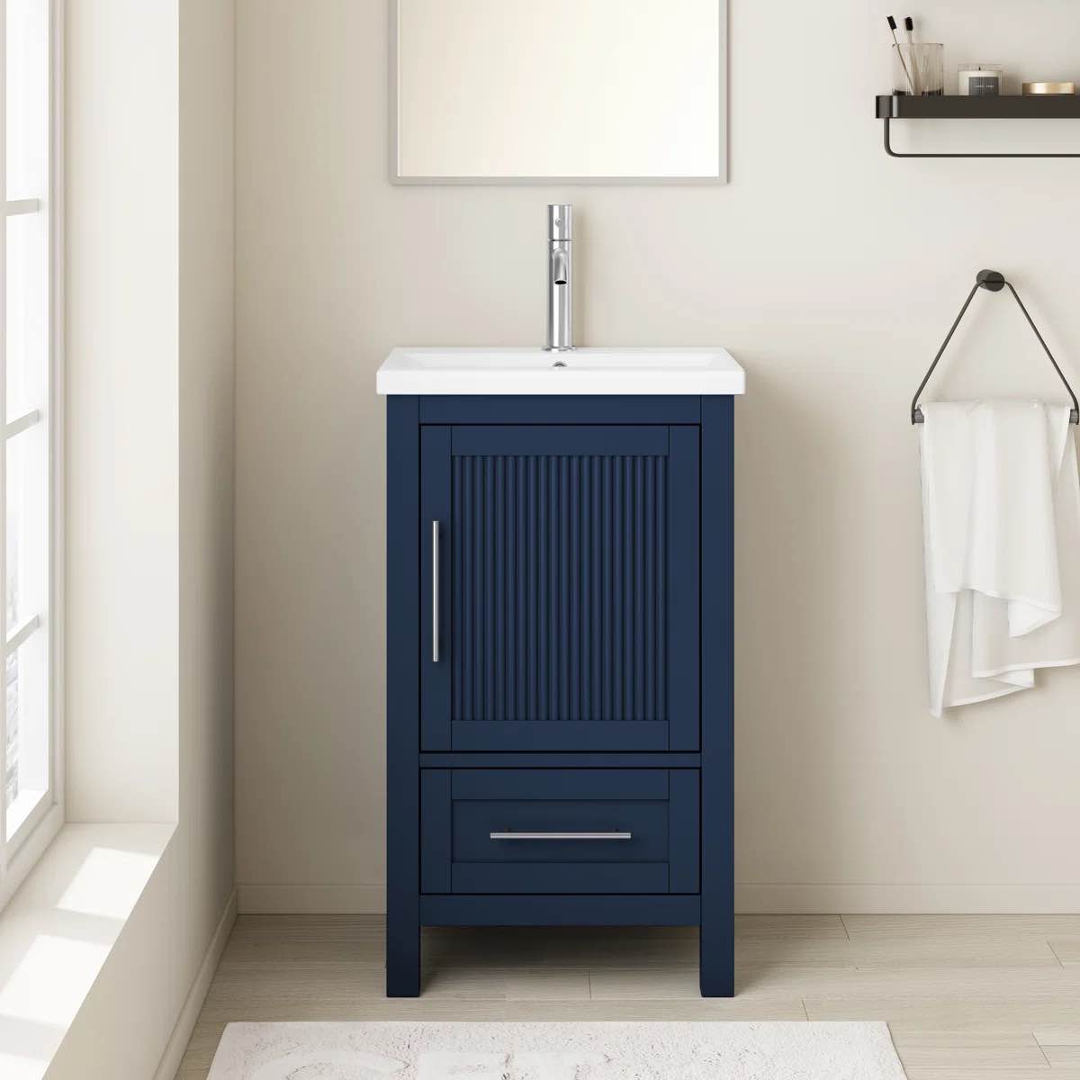 ( The sink is broken ) Morlane 20 In. W X 16 In. D X 35 In. H Single Sink Bath Vanity In White Finish With White Ceramic Top