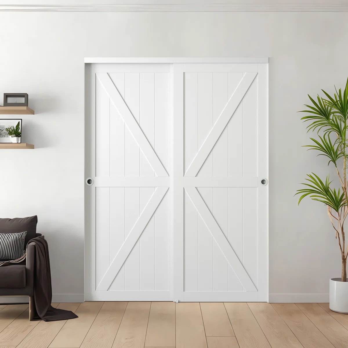 K-Shape Paneled Manufactured Wood Sliding Closet Doors with Hardware Kit