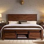 ( only headboard)Argana Farmhouse Wood Bed Frame with Headboard and Sliding Barn Door Storage Cabinets