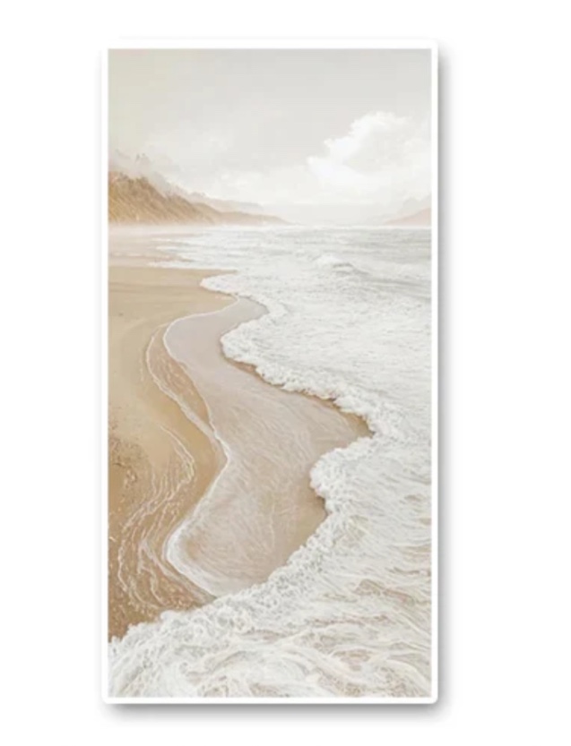 Neutral Ocean Wave Framed Canvas - Beige and White Coastal Seascape Art