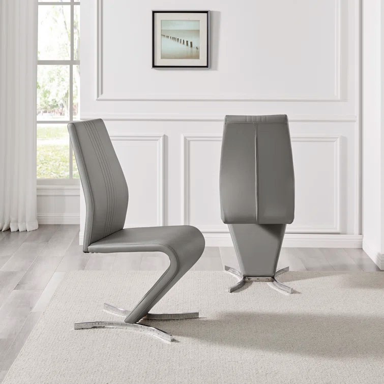 Wilhelm Faux Leather Chrome Feet 'Z' Leg Dining Chairs Modern Design (Set of 2)