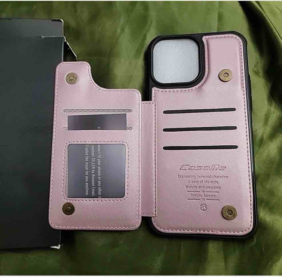  for iphone 13 pro max caseme leather wallet case rose gold