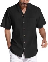 Men's Short Sleeve Button Up Shirt Breathable Dry Fit Cotton Blend Plain Untucked Summer Beach Shirt