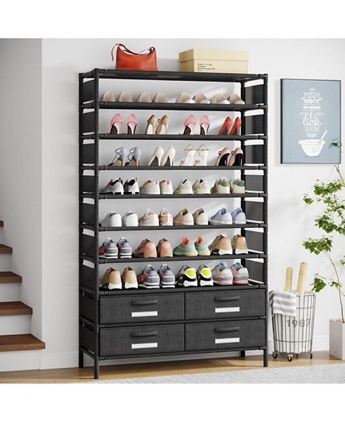Tier Shoe Storage Organizer with 4 Bin Drawers, 32 Pairs Vertical Shoe Rack for Closet, Entryway, Bedroom, Hallway, or Garage, Tall Free-Standing Shoe Shelf, Storage Organization Clearance (Gray)