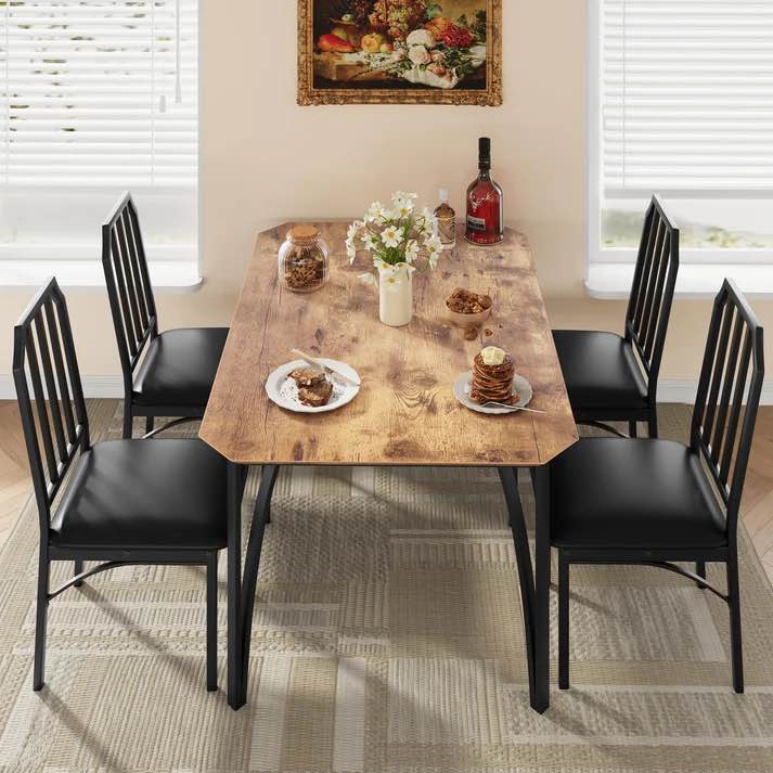Garvee Dining Table Set for 4, Kitchen Table Chairs Set of 4 with Ultra Black - Black table 