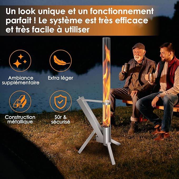 GARDENFLARE Fire Tube - Stainless Steel Fire Pillar and Pellet Torch for Great Atmosphere - Elegant Terrace Heater and Garden Stove, Option for Your Terrace and Garden 