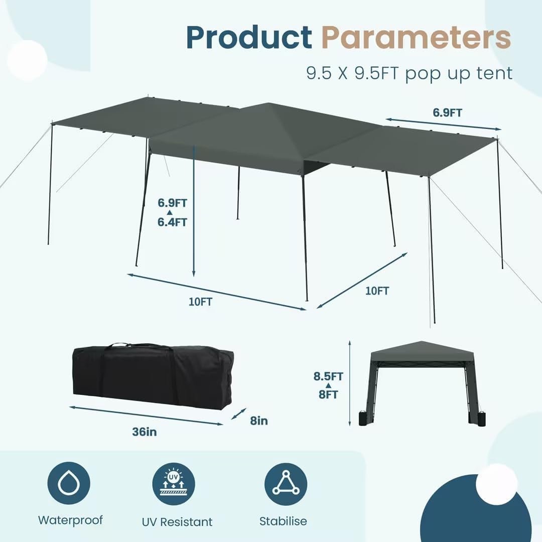 erommy pop up canopy tent with 2 convertible sidewalls, easy up canopy for beach,camping,gray 