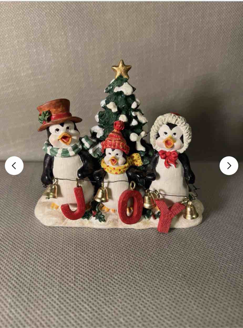 Vintage Resin Table top Penguins JOY Christmas Decorations - Similar to the stock 