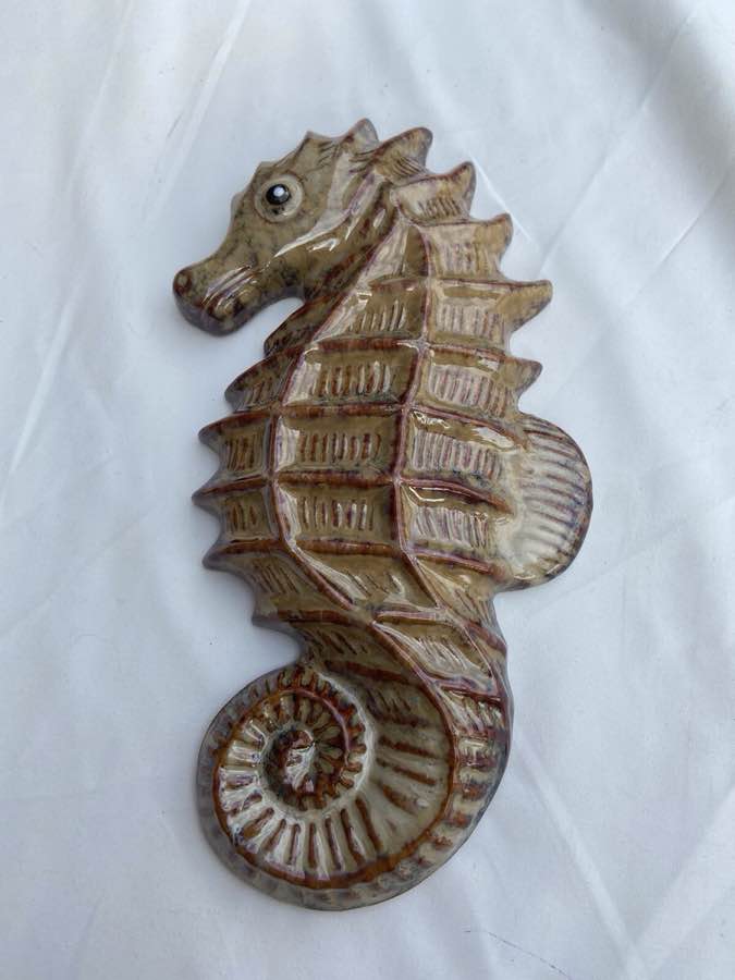 Vintage Ceramic Seahorse Wall , French Majolica Wall Fish 
