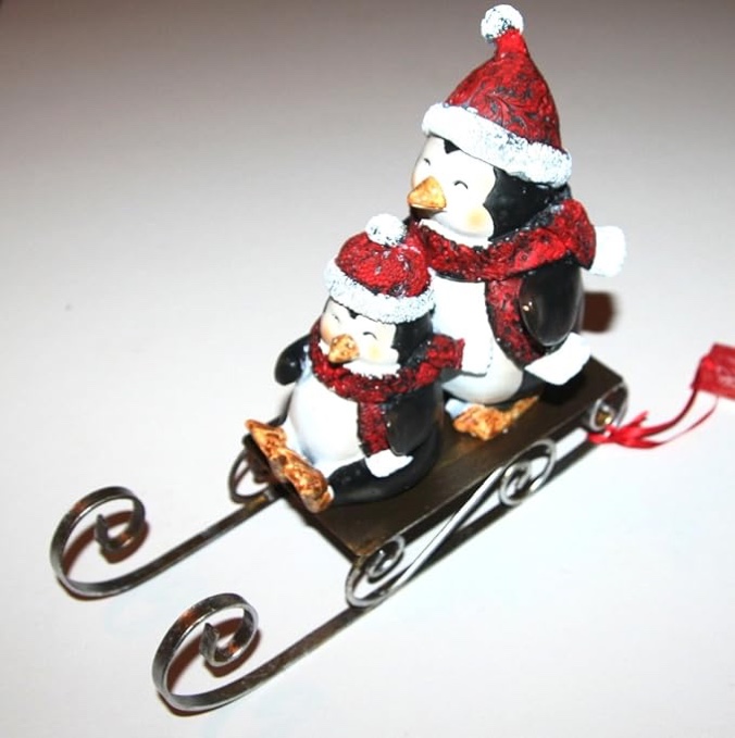Flame 2 PENGUINS On Sleigh Figurine Ornament  - Similar to the stock 