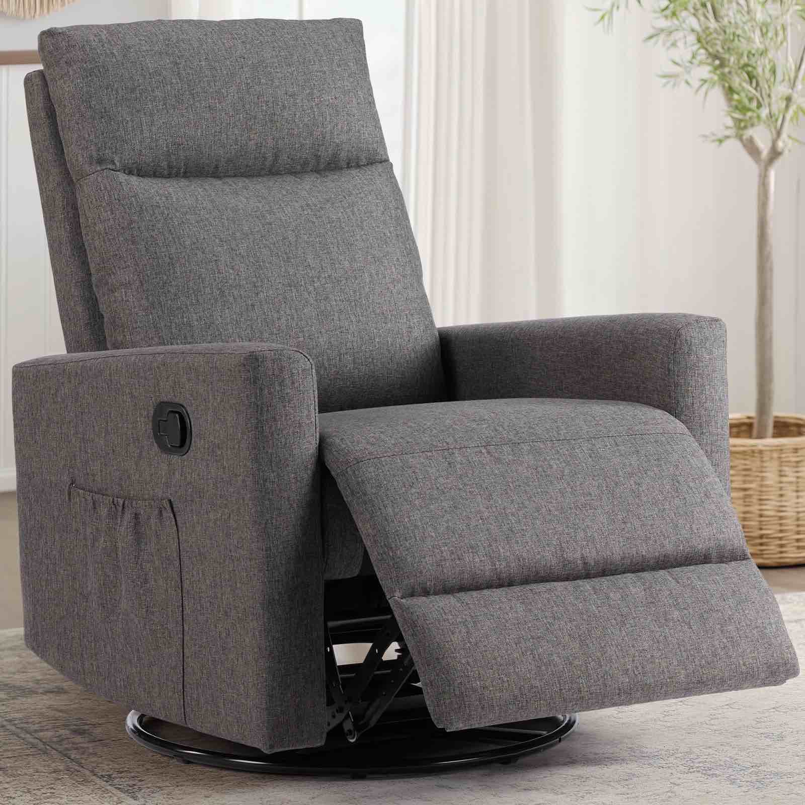 edx Swivel Rocking Chair, Sofa Recliner, Adjustable Baby Sliding Chair with Head Support for Living Room, Bedroom, Grey SE-6084-GY