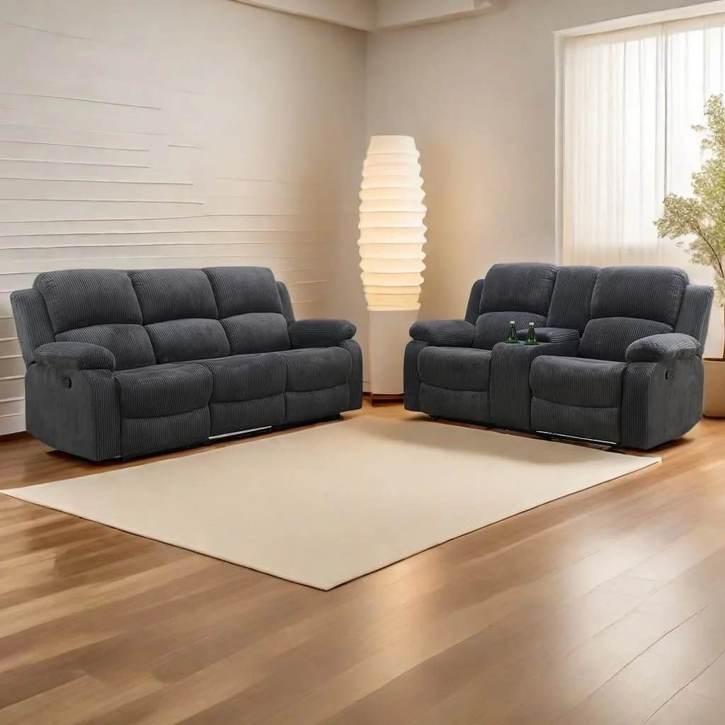 PonLiving Recliner Loveseat Sofa , Fabric Recliner  Loveseat  for Living Room Furniture Set, Drak Gray Reclining -Loveseat only 