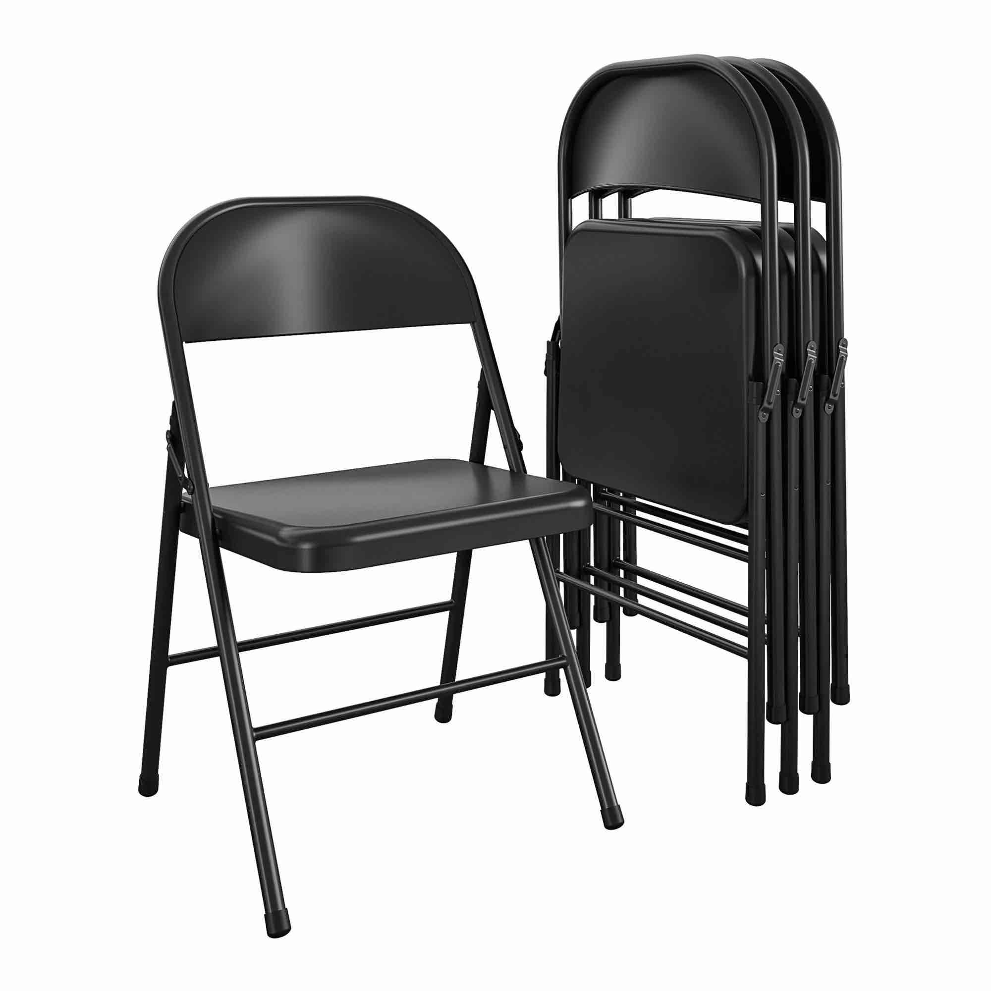 MAINSTAYS All-Steel Metal Folding Chair, Double Braced, Black (Set of 4)