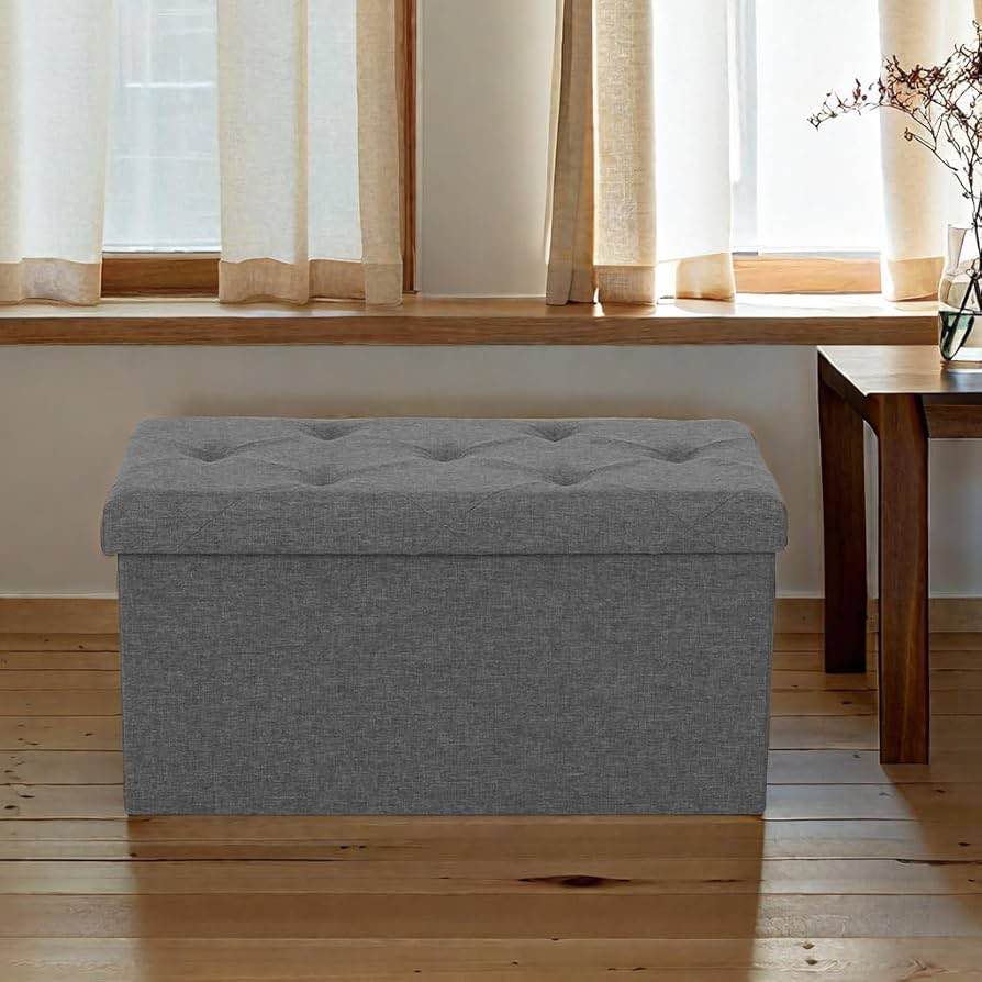 Storage Ottoman w/Thicker Foam Padded, Rest Seat Linen Toy Storage Bench Footstool for Living Room, Bedroom, Coffee Table, End of Bed, 110 PE
