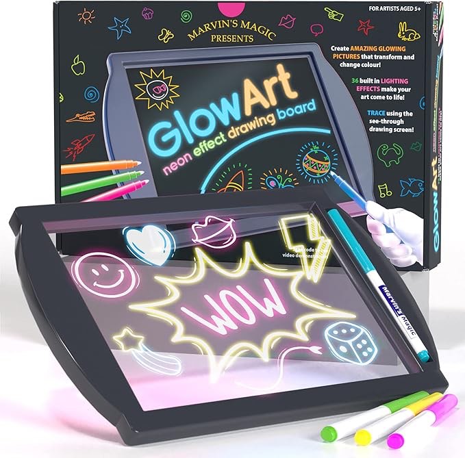 Marvin s Magic Neon Glow Craft Kit - Light Up Tracing Pad - Drawing Tablet Kids - Neon Magic Kit - Childrens Craft Kits - Battery Powered Doodle Pad - Glow Art Neon Drawing Board