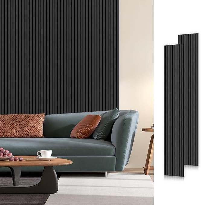 Pack of 2 Acoustic Wood Wall Panels, 94"x 7.9" Each Soundproof Wood Panel, 3D Fluted Wood Slat Paneling for Wall and Ceilings, Black Oak