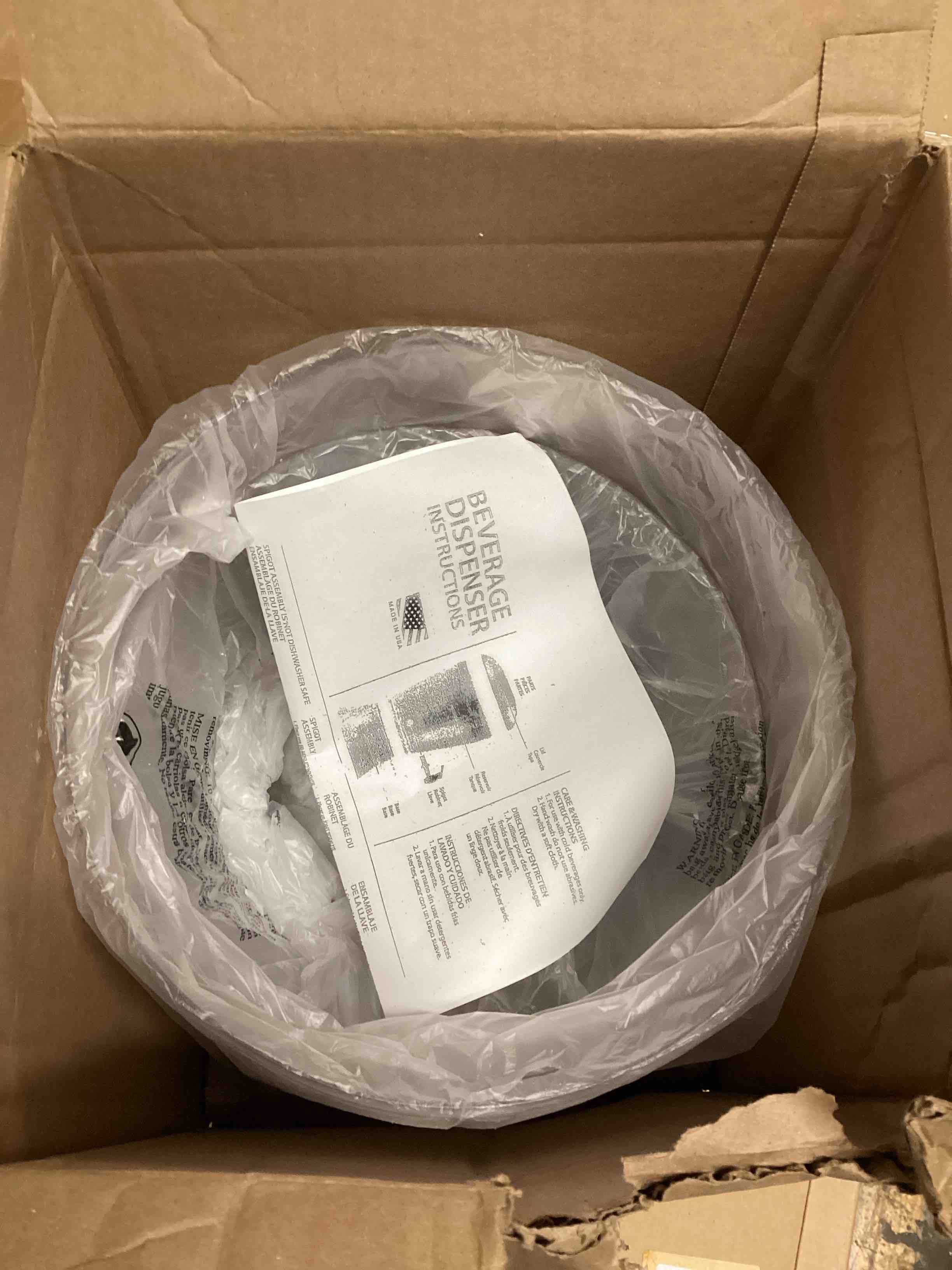 Condition photo showing As Is for Creativeware 3-Gallon Beverage Dispenser- Poly Prop Beverage Dispenser, Clear