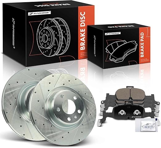 A-Premium 13.31 in (338 mm) Front Drilled and Slotted Disc Brake Rotors + Ceramic Pads Kit Compatible with Select Audi Models - A4, A4 allroad, A4 Quattro, Q5, A5 A6 Quattro, A5 Sportback, 6-PC Set
