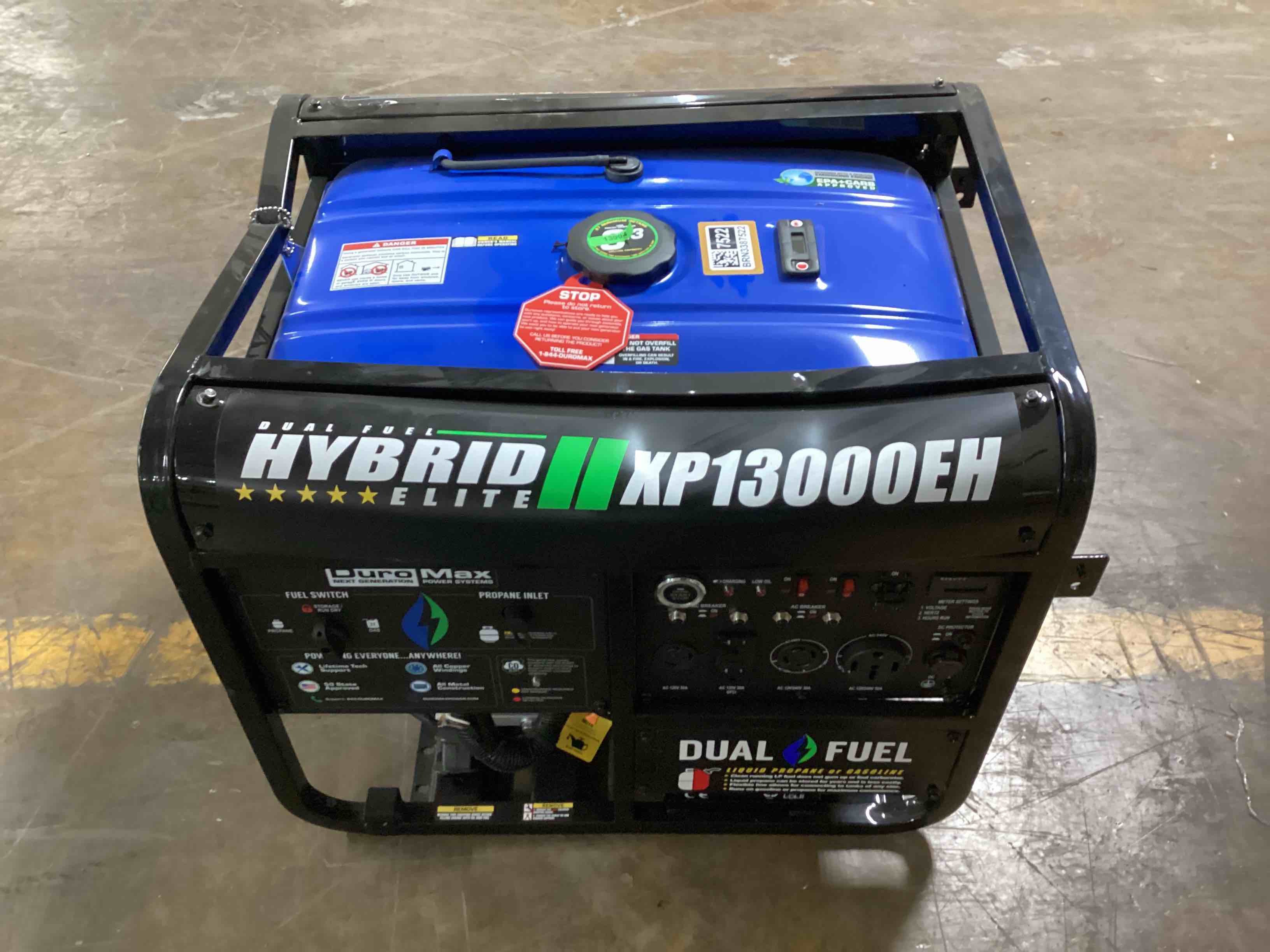 duromax xp13000eh 13,000-watt dual fuel portable generator - gas & propane, electric start, whole home backup power, transfer switch ready, rv & emergency ready