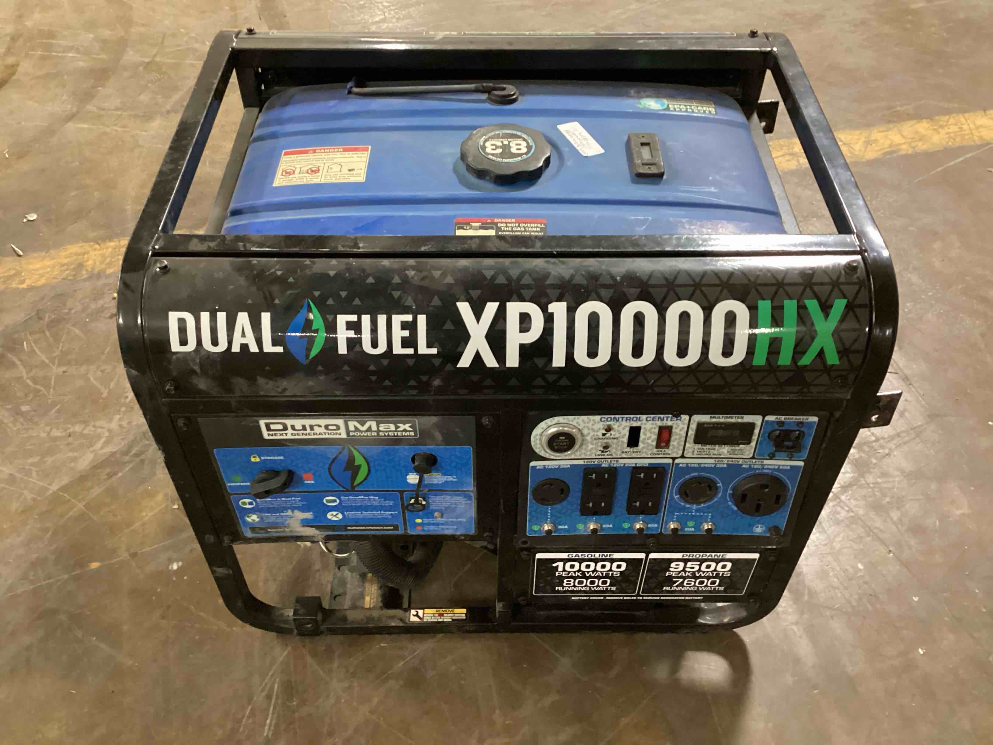 DuroMax 10000/8000-Watt Dual Fuel Electric Start Gasoline/Propane Portable Home Power Back Up Generator with CO Alert Shutdown