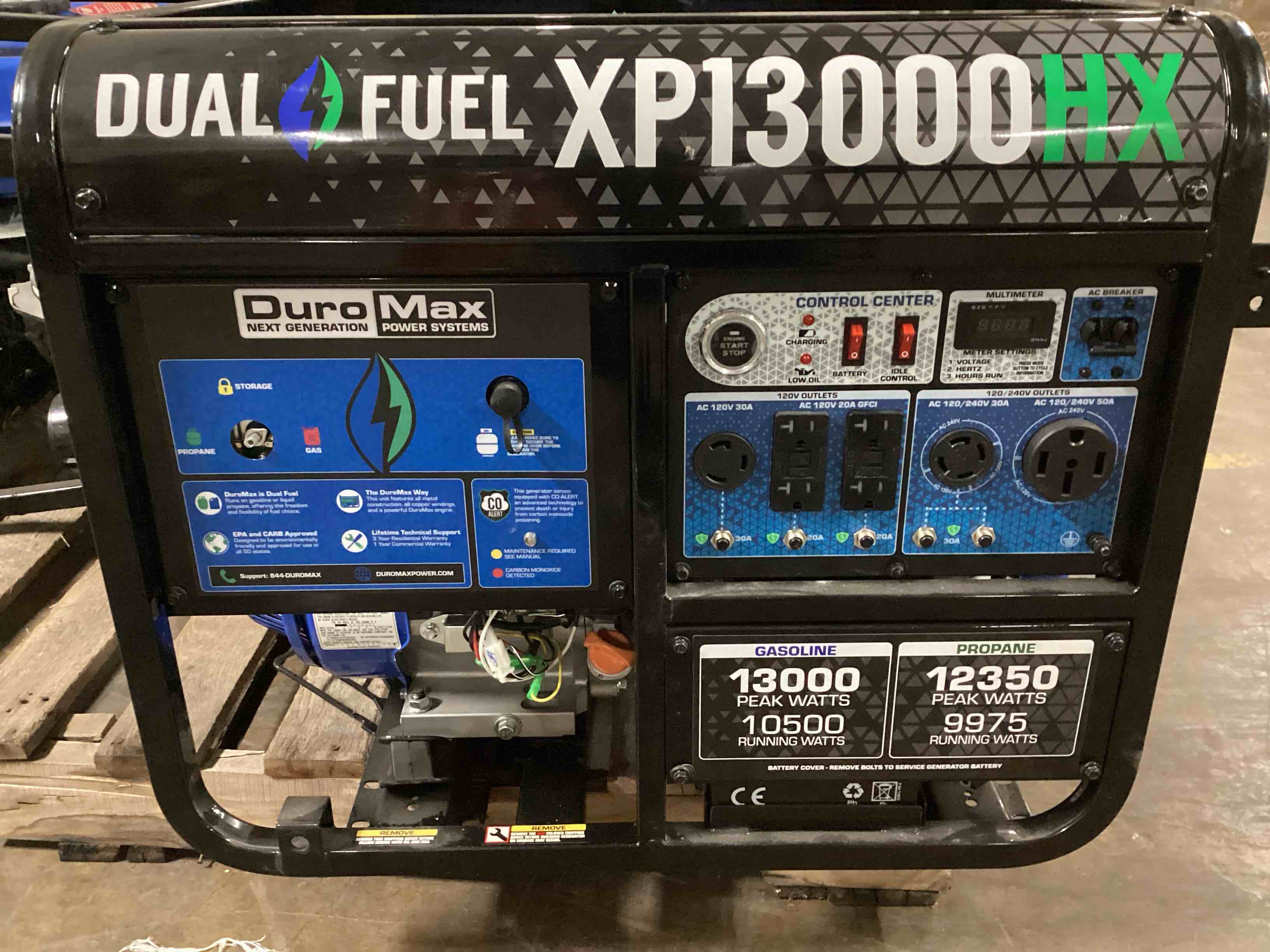 Condition photo showing As Is for DuroMax 13,000 Watt Dual Fuel Portable HX Generator With CO Alert