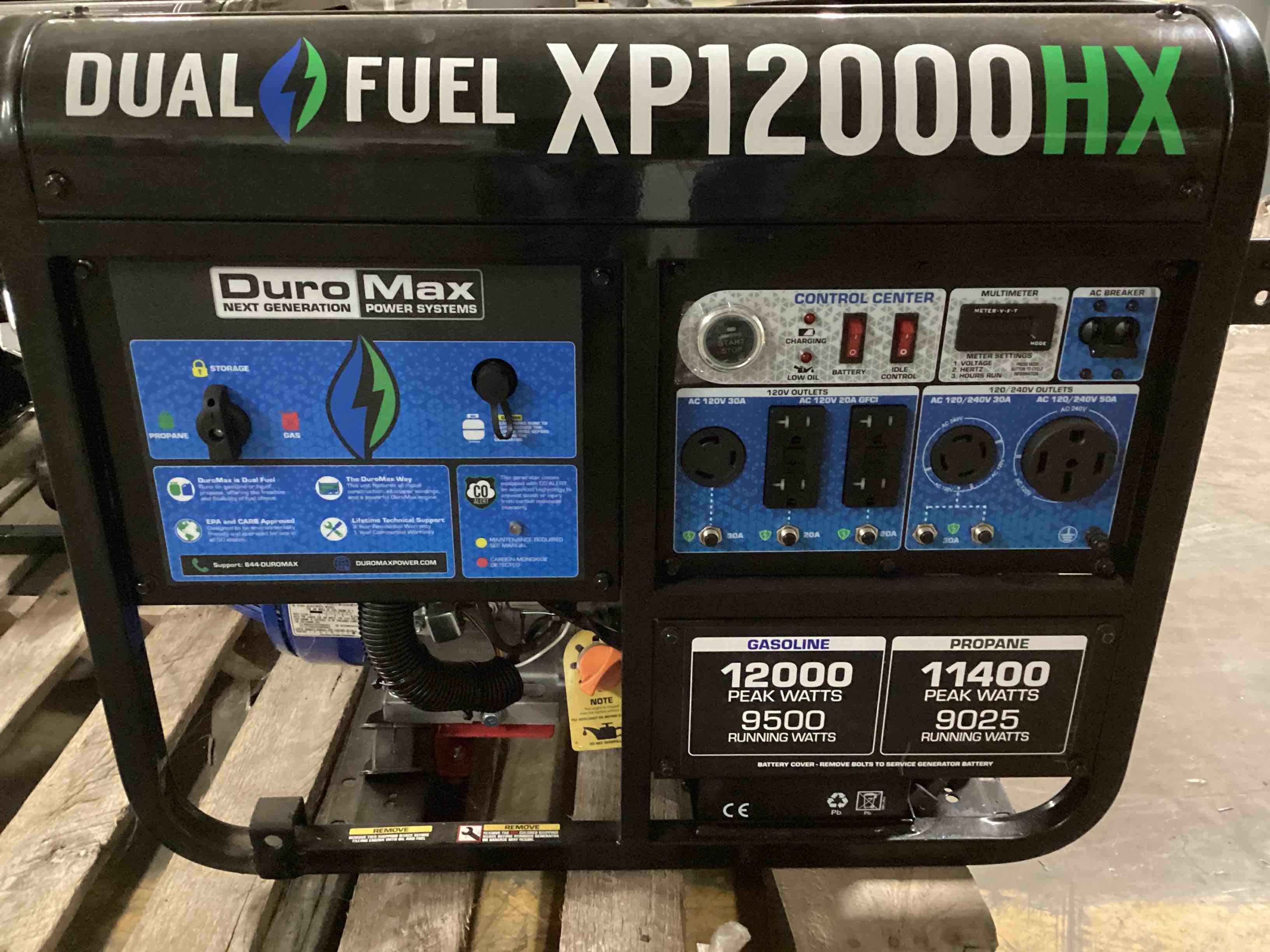 Condition photo showing As Is for DuroMax XP12000HX 12,000-Watt Dual Fuel Portable Generator - Gas & Propane, Electric Start, Whole Home Power Backup, Transfer Switch Ready, RV & Emergency Ready
