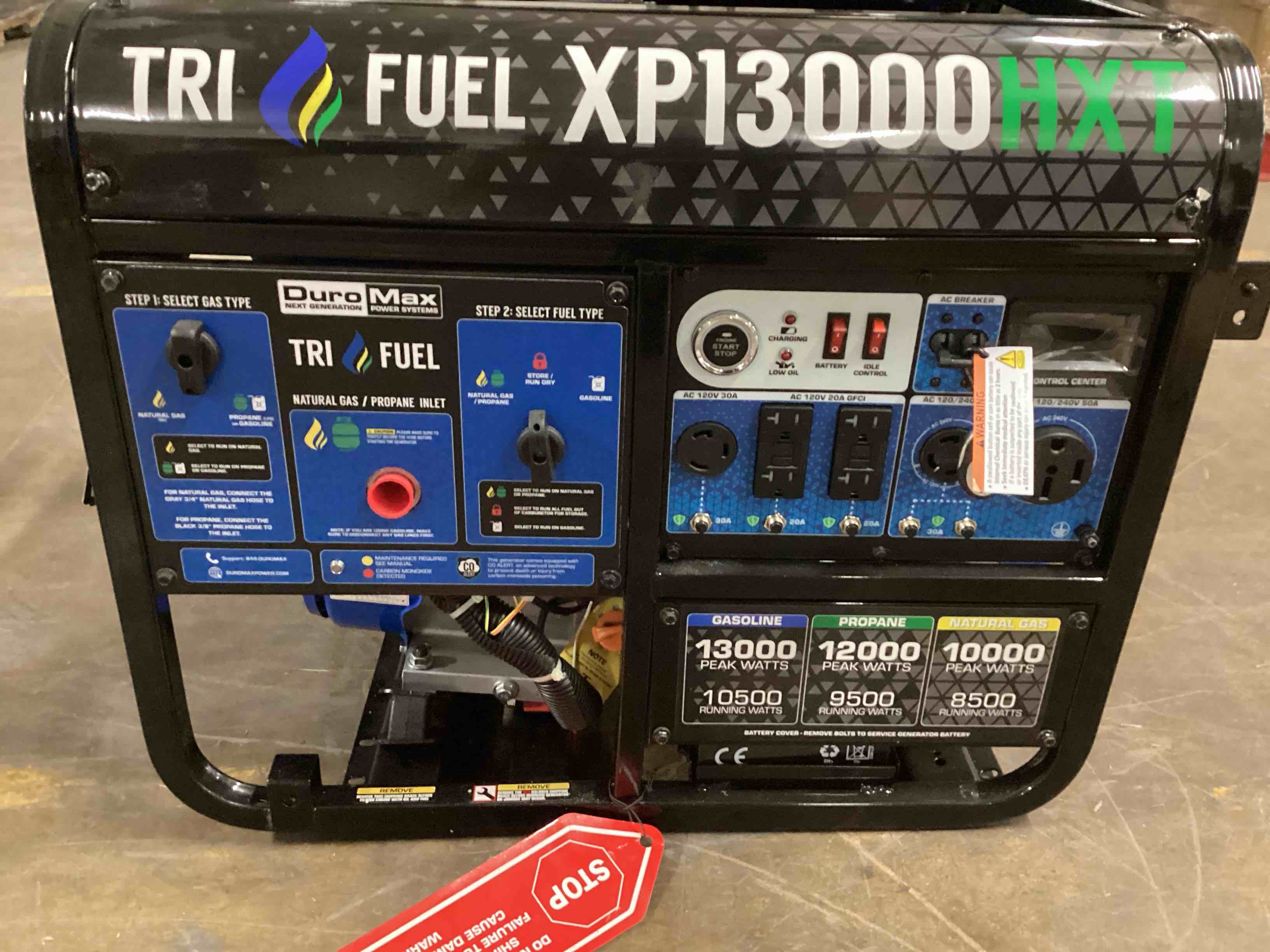 Condition photo showing As Is for DuroMax XP13000HXT 13,000 Watt Electric Start Tri-Fuel Portable Generator With CO Alert