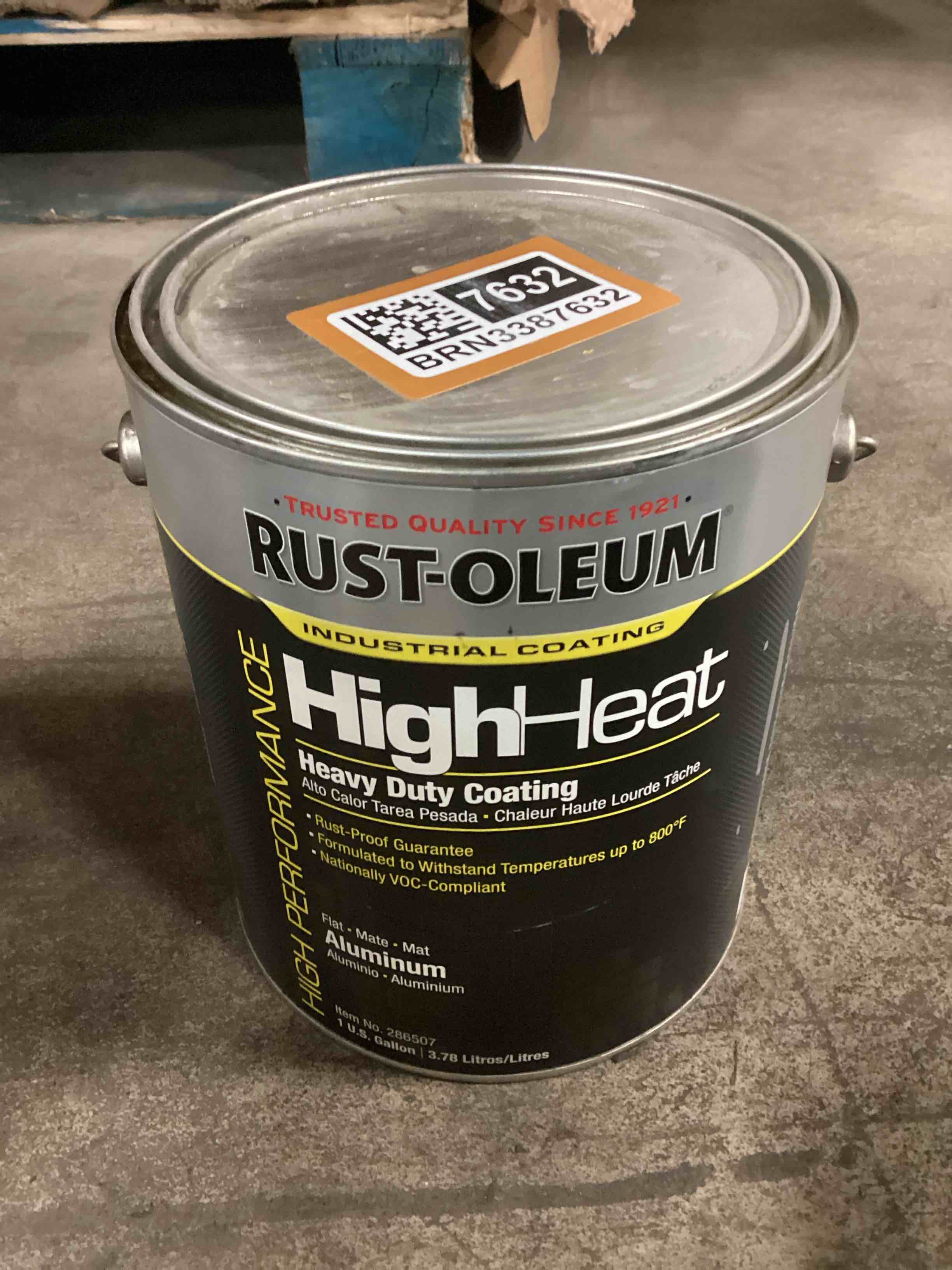Condition photo showing item condition for rust-oleum high heat heavy duty aluminum gloss 1 gallon 