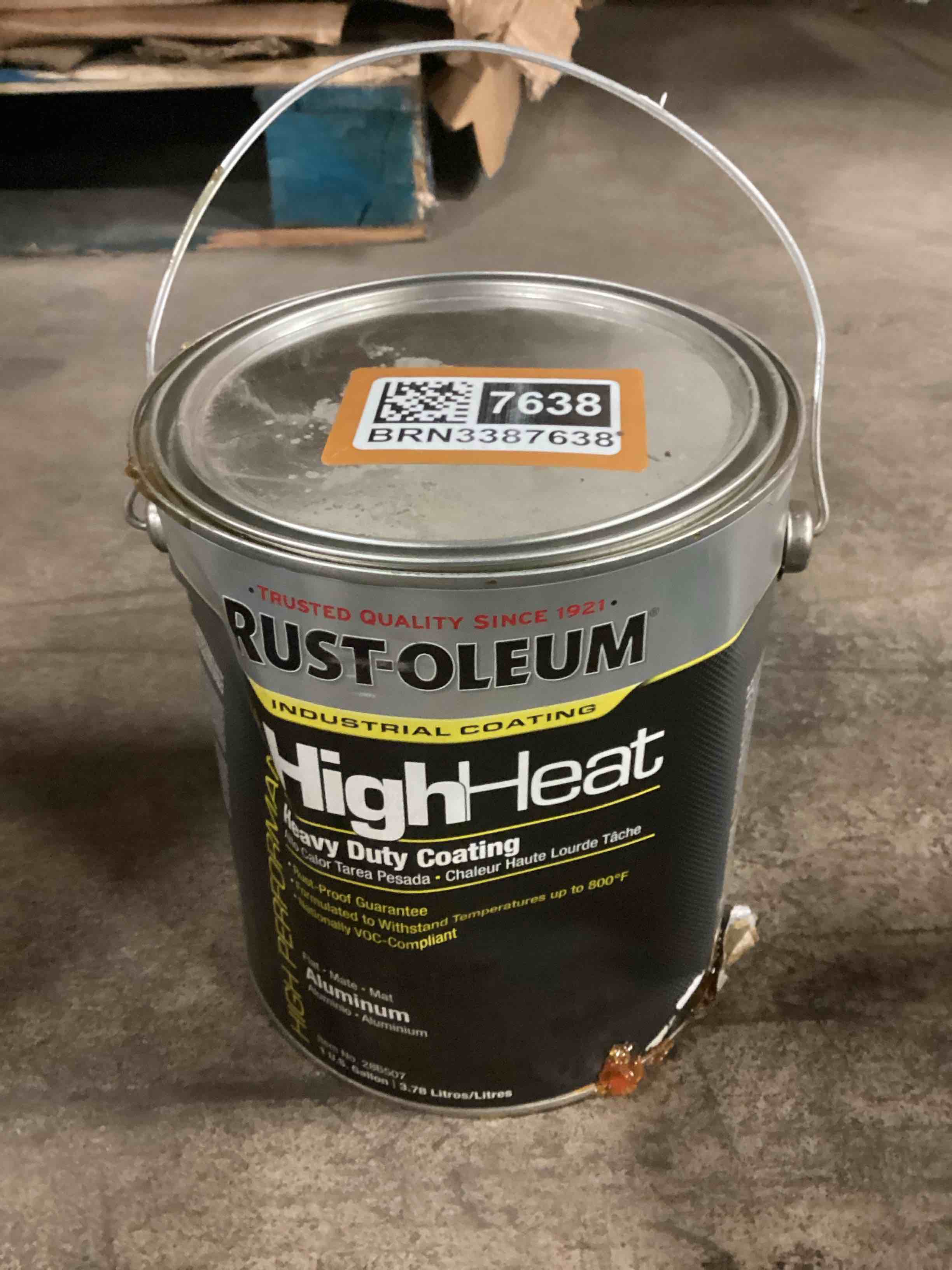 Condition photo showing As Is for Rust-Oleum High Heat Heavy Duty Aluminum Gloss 1 Gallon 