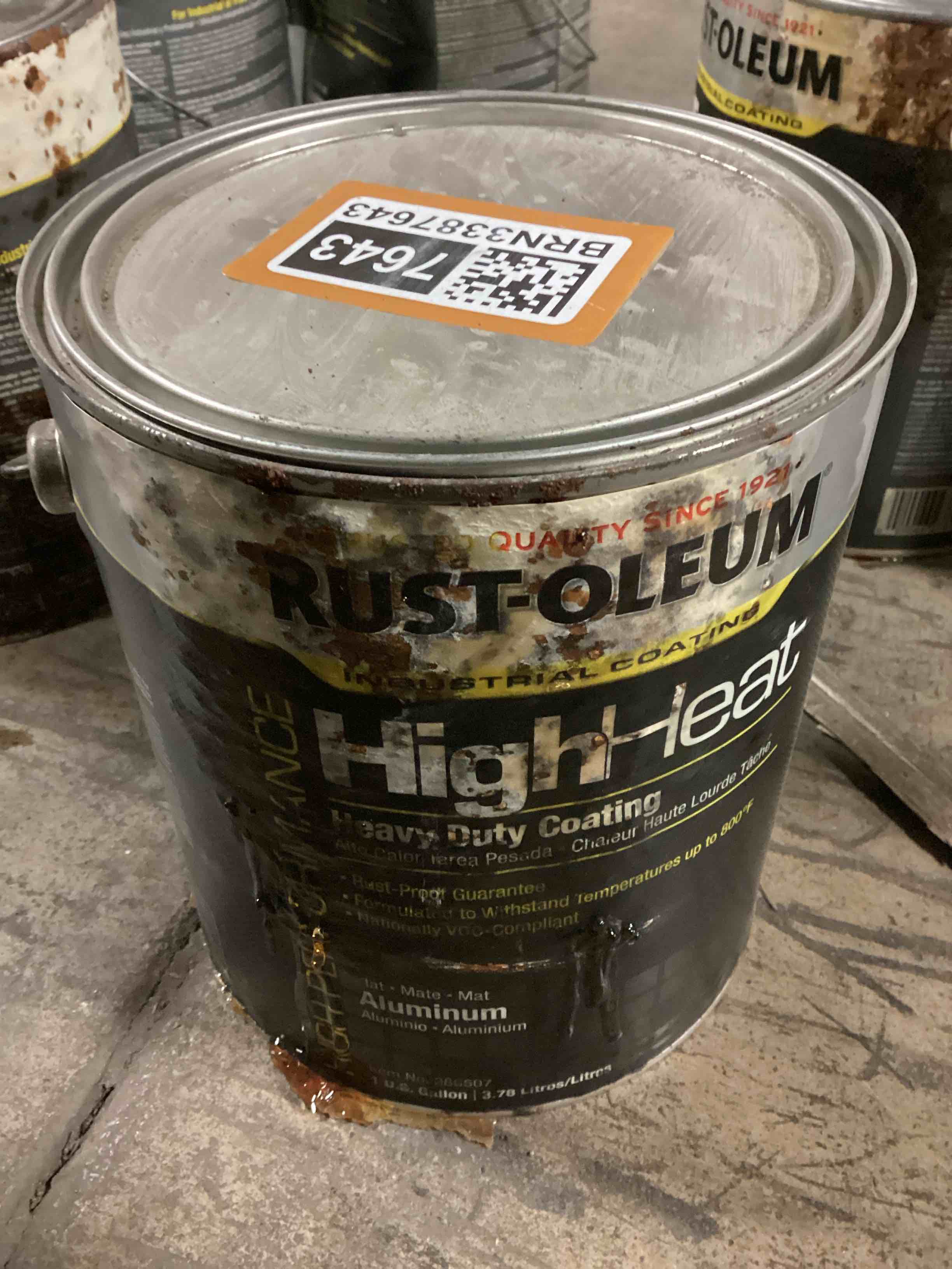 Condition photo showing As Is for Rust-Oleum High Heat Heavy Duty Aluminum Gloss 1 Gallon 