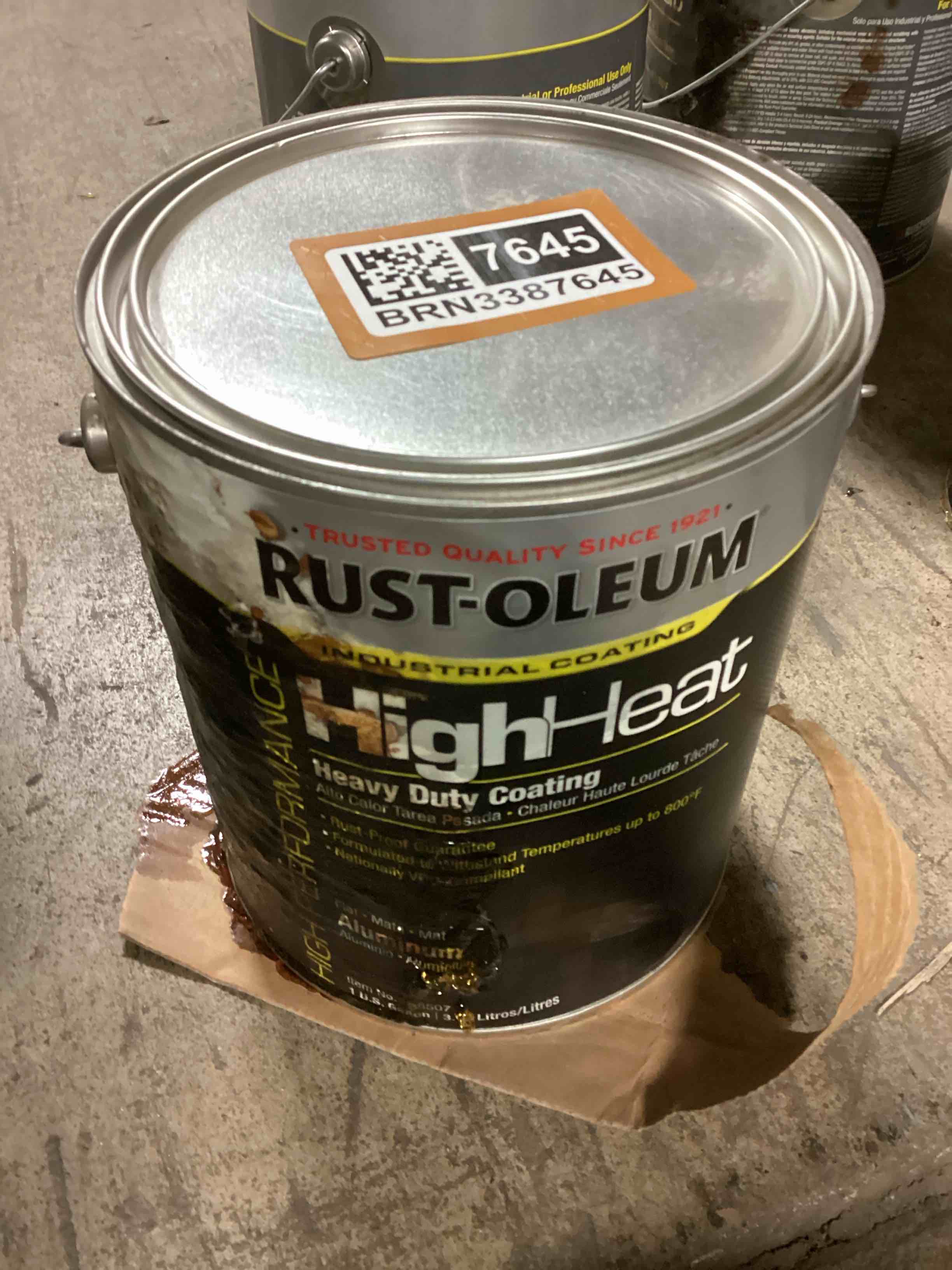 Condition photo showing As Is for Rust-Oleum High Heat Heavy Duty Aluminum Gloss 1 Gallon 