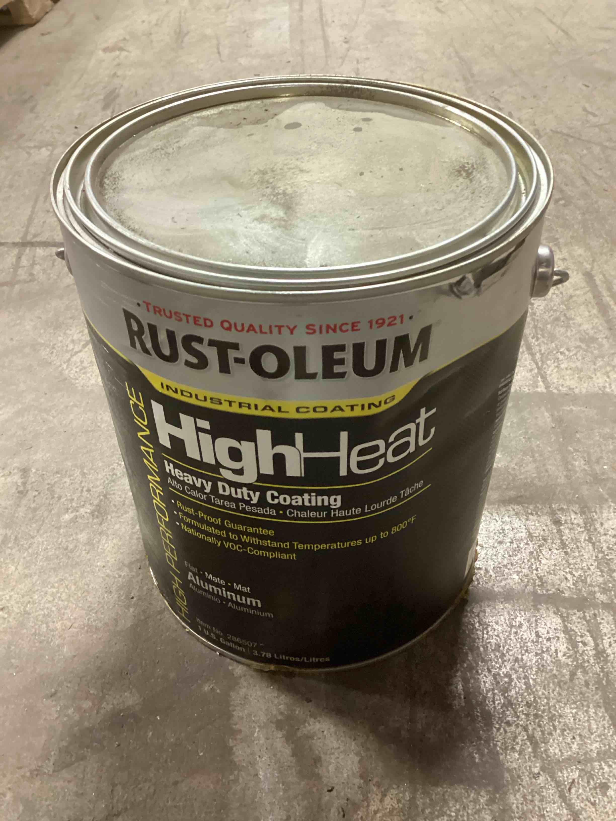 Condition photo showing As Is for Rust-Oleum High Heat Heavy Duty Aluminum Gloss 1 Gallon 