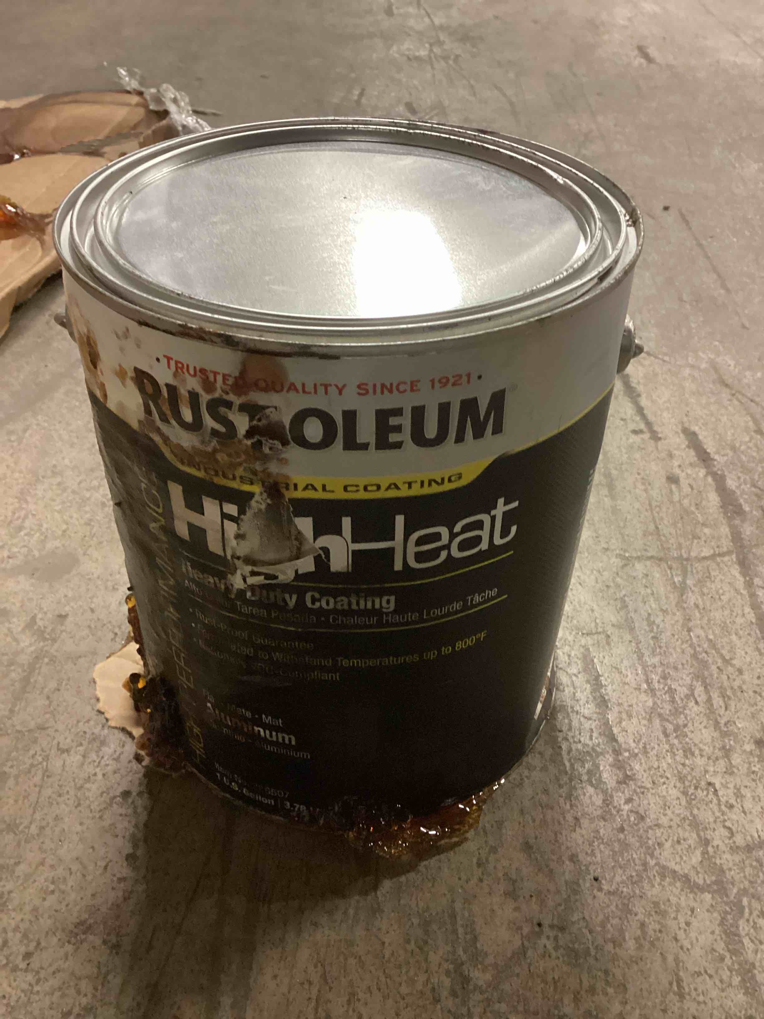 Condition photo showing As Is for Rust-Oleum High Heat Heavy Duty Aluminum Gloss 1 Gallon 
