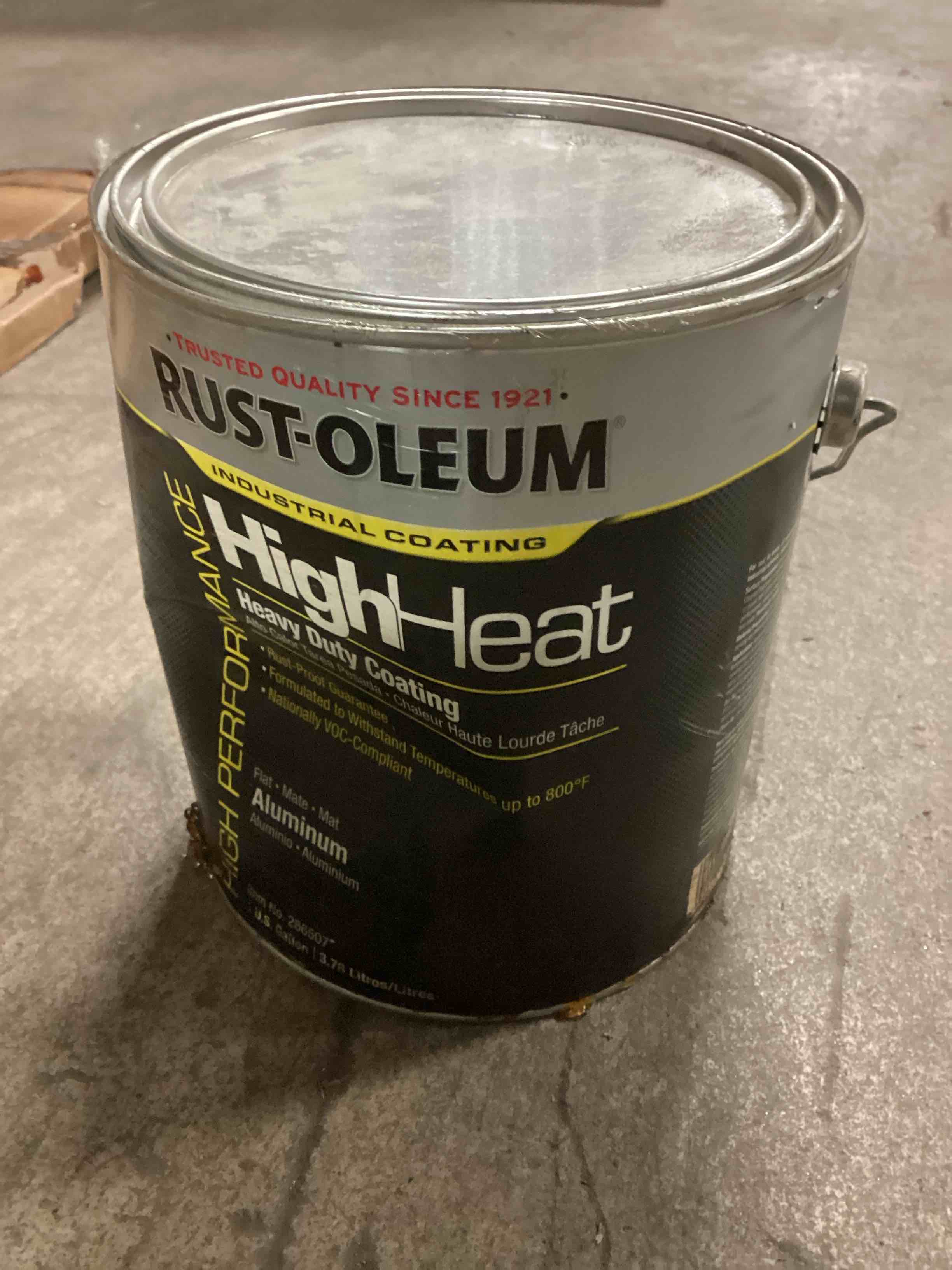 Condition photo showing As Is for Rust-Oleum High Heat Heavy Duty Aluminum Gloss 1 Gallon 