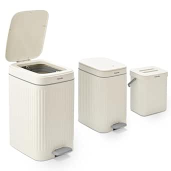 Pukomc 3 Pack Bathroom Trash Can with Lid?Small Trash Cans Bedroom?3.7 Gallon Slim Soft Close Garbage Can?Step Wastebasket Container Trash Bin for Office Bedroom Kitchen Living Room