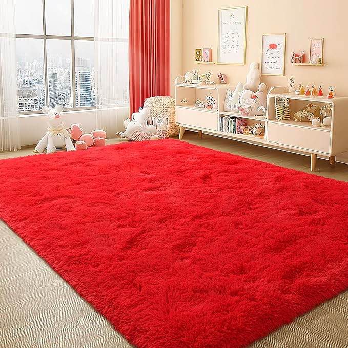 FinRe?c 5x8 Feet Red Rug for Living Room Bedroom, Fluffy Shag Area Rug, Non-Slip Plush Fuzzy Rugs fo