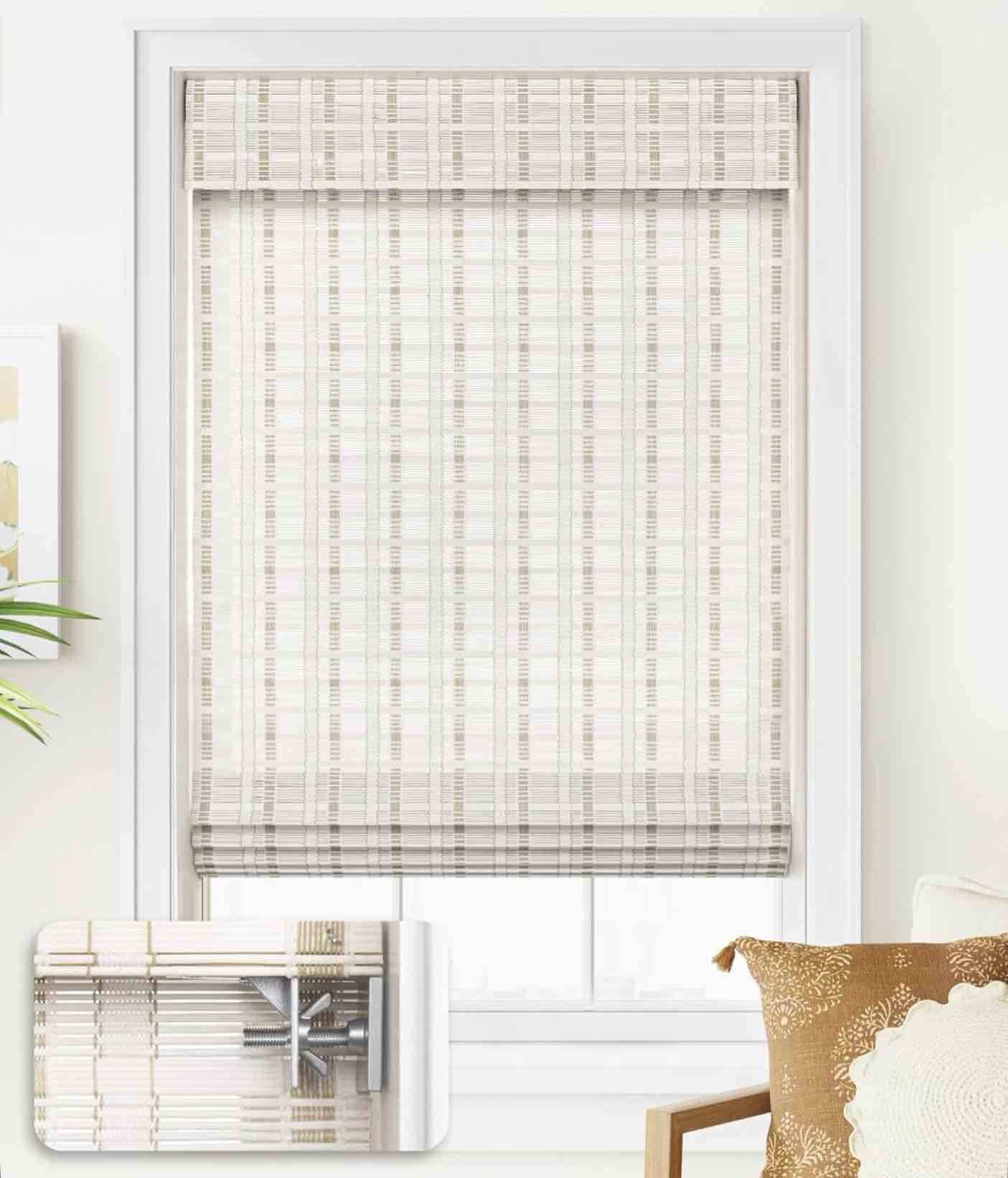 LazBlinds No Tools No Drill Cordless Bamboo Roman Shades, Light Filtering Window Treatment, Roll Up Bamboo Blinds for Window 33'' W x 64'' H, Whitewash B Whitewash B 33'' W x 64'' H