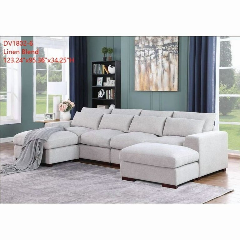 (Incomplete Set, Only 1 Box/Right Arm) Reversible Modular Sectional Fabric Sofa With Two Ottoman-Light Gray