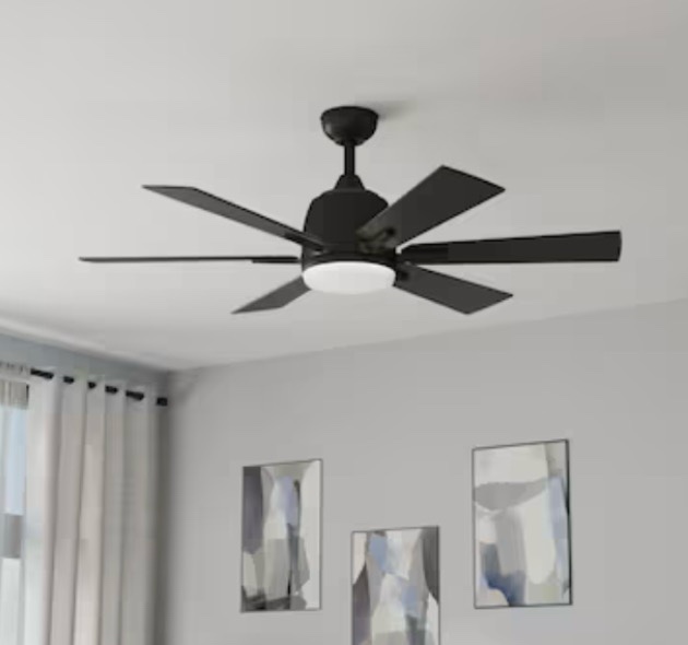 harbor breeze bradbury 48-in matte black led indoor downrod or flush mount ceiling fan with light remote (6-blade)