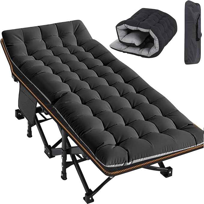 Folding Camping Cot for Adults with Pad, Padded Portable Sleeping Cots, Camp Bed with Carry Bag for Outdoor Travel, Beach, Hiking