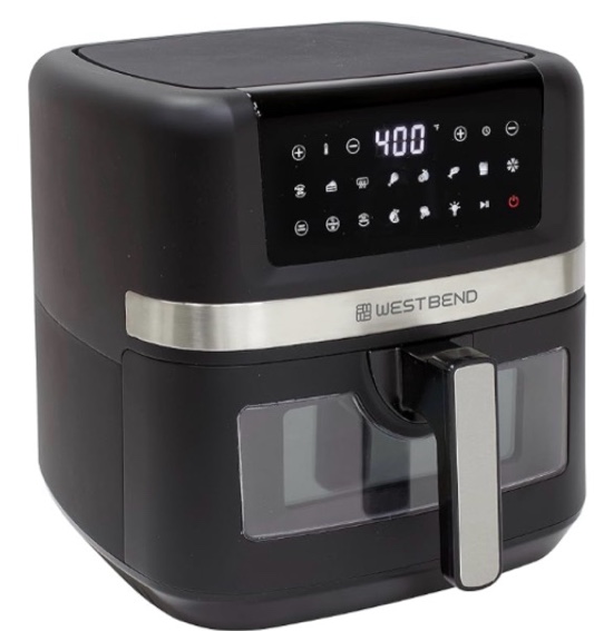 West Bend Air Fryer 7-Quart Capacity with Digital Controls View Window and 13 Cooking Presets, Nonstick Frying Basket, 1700-Watts, Black