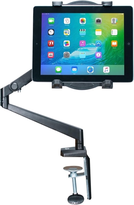 tabletop arm mount - cta metal arm mount with cable routing system for ipad 7th/ 8th/ 9th gen 10.2", ipad pro 11", ipad 5th & 6th gen, and other 7-12" tablets, (pad-tam), gray