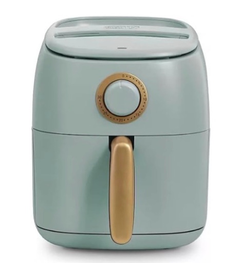 daash ceramic tasti-crisp express air fryer 2.6qt, oil-free cooking, adjustable timer, non-stick ceramic coating, compact size for small kitchens, fast heating for fries, chicken (sage) (color may vary this one is black)