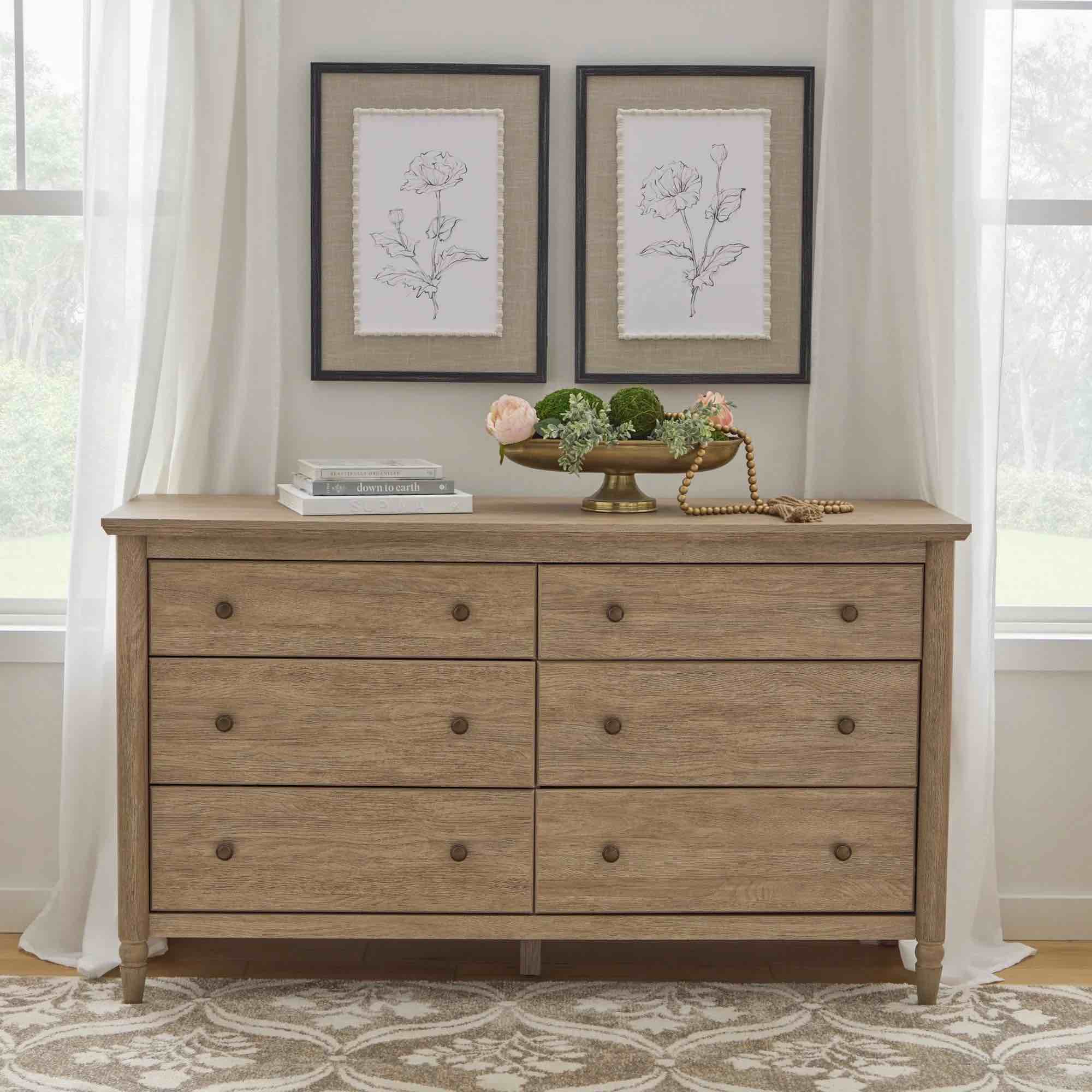 SEE DESCRIPTION My Texas House Monroe 6-Drawer Dresser, Brushed Oak Finish
