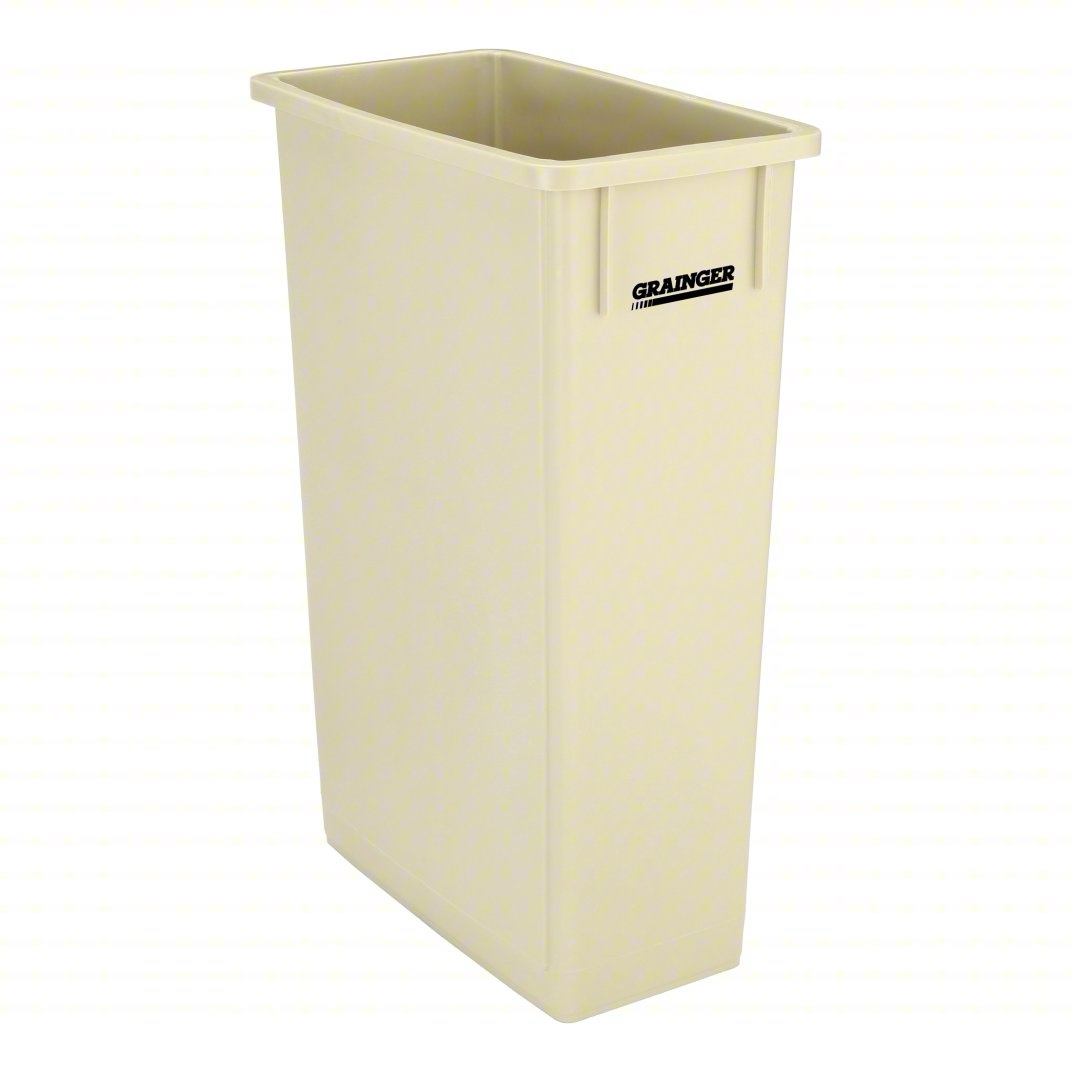 GRAINGER Trash Can: Grainger, Rectangular, Tan, 23 gal Capacity, 11 in Overall Wd, 20 in Overall Dp