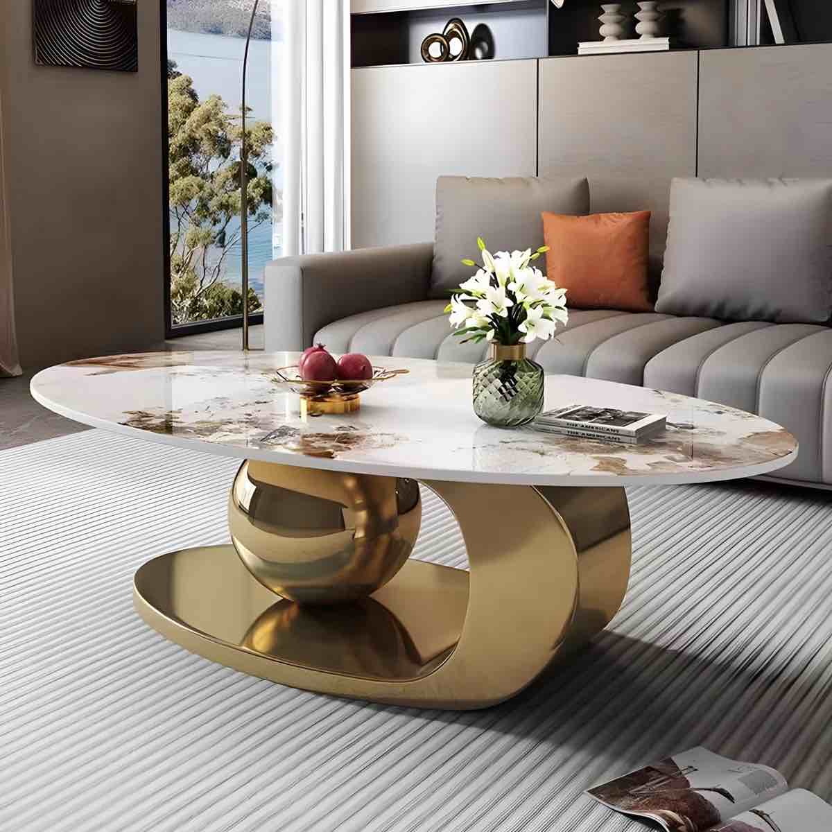 SEE DESCRIPTION Delvan Oversize 51.2'' L Oval Countertop Coffee Table With Stainless Steel Base By Brayden Studio®