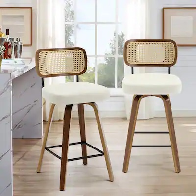 Adianey Swivel Upholstered Rattan Back Counter & Bar Stool (Set of 2) By Bay Isle Home™